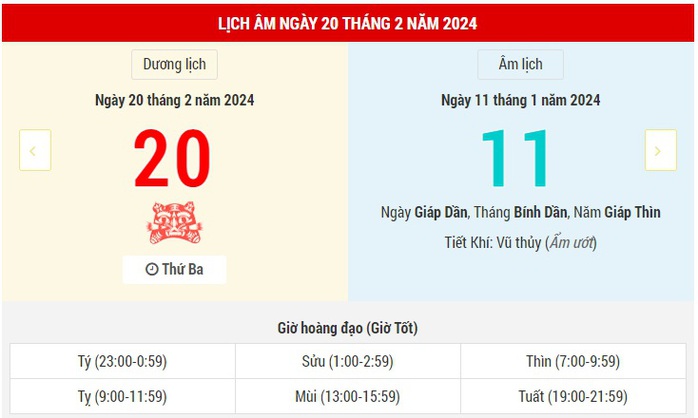 Lịch Âm hôm nay (20-2) và những thông tin tham khảo- Ảnh 1. Lịch Âm hôm nay (20-2) và những thông tin tham khảo- Ảnh 1.