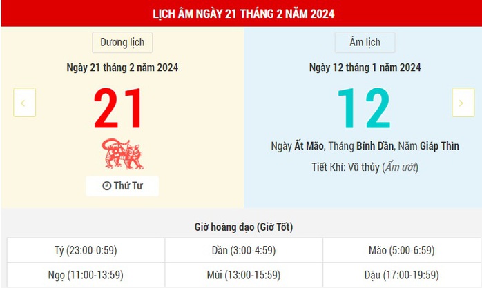 Lịch Âm hôm nay (21-2): Ngày tốt trung bình
- Ảnh 1. Lịch Âm hôm nay (21-2): Ngày tốt trung bình
- Ảnh 1.