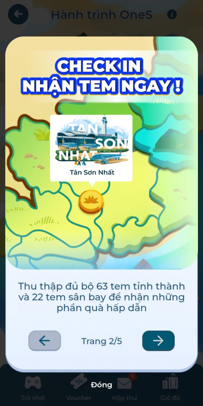 Người tham gia One S ghi lại các điểm đến trên khắp Việt Nam với mục tiêu cao nhất là chinh phục đủ 63 tỉnh thành trên dải đất chữ S và 22 sân bay kết nối. Người tham gia One S ghi lại các điểm đến trên khắp Việt Nam với mục tiêu cao nhất là chinh phục đủ 63 tỉnh thành trên dải đất chữ S và 22 sân bay kết nối.