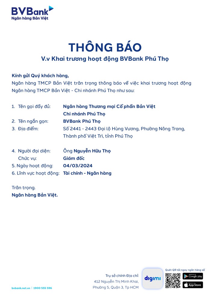 Khai trương hoạt động BVBank Phú Thọ- Ảnh 1.