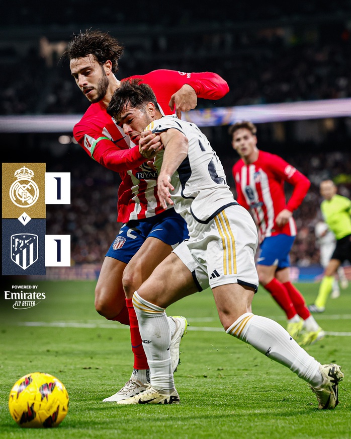 Gỡ hòa phút bù giờ, Atletico ngăn Real Madrid hưởng niềm vui- Ảnh 4. Gỡ hòa phút bù giờ, Atletico ngăn Real Madrid hưởng niềm vui- Ảnh 4.