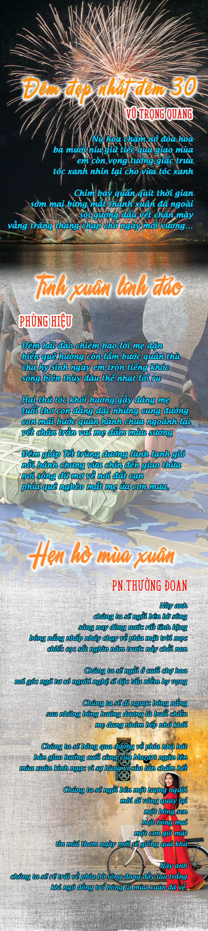 Ba bài thơ "Đêm đẹp nhất đêm 30", "Tình xuân lính đảo", "Hẹn hò mùa xuân"- Ảnh 1. Ba bài thơ "Đêm đẹp nhất đêm 30", "Tình xuân lính đảo", "Hẹn hò mùa xuân"- Ảnh 1.