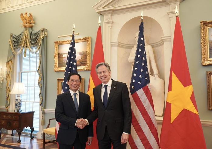 Bộ trưởng Bộ Ngoại giao Bùi Thanh Sơn và Ngoại trưởng Antony Blinken trong cuộc làm việc ngày 25-3 Ảnh: BỘ NGOẠI GIAO Bộ trưởng Bộ Ngoại giao Bùi Thanh Sơn và Ngoại trưởng Antony Blinken trong cuộc làm việc ngày 25-3 Ảnh: BỘ NGOẠI GIAO