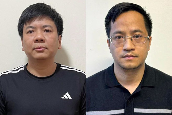 Hai bị can Nguyễn Ngọc Thủy (trái) và Đặng Văn Hiển tại cơ quan điều tra Ảnh: BỘ CÔNG AN Hai bị can Nguyễn Ngọc Thủy (trái) và Đặng Văn Hiển tại cơ quan điều tra Ảnh: BỘ CÔNG AN