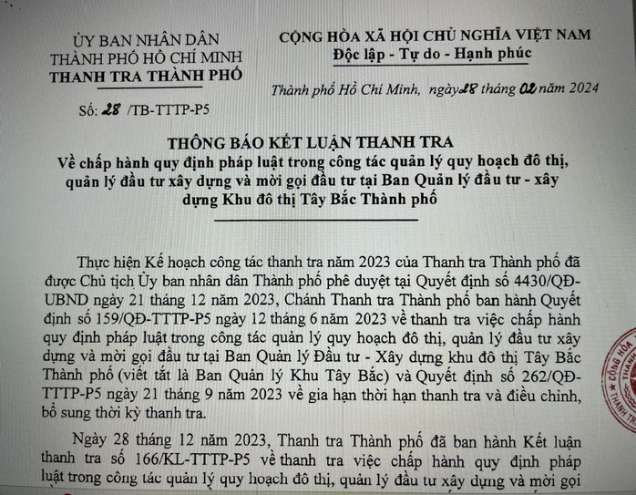 TP HCM: Vì sao Ban Quản lý đầu tư – xây dựng Khu đô thị Tây Bắc phải tổ chức kiểm điểm?- Ảnh 1. TP HCM: Vì sao Ban Quản lý đầu tư – xây dựng Khu đô thị Tây Bắc phải tổ chức kiểm điểm?- Ảnh 1.
