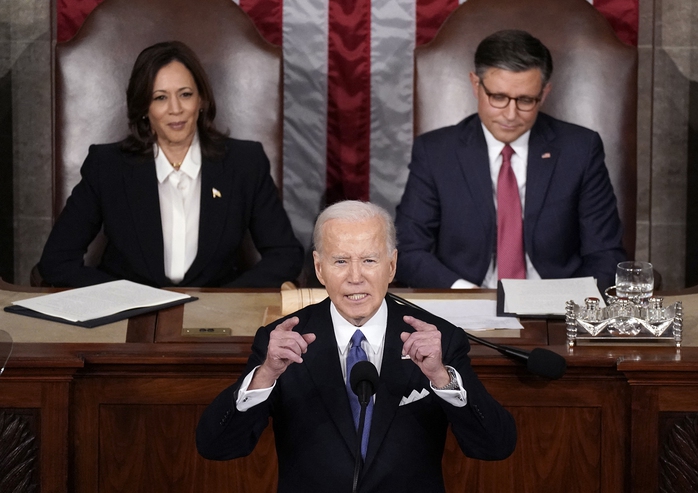 Tổng thống Mỹ Joe Biden đọc Thông điệp liên bang trước lưỡng viện quốc hội ngày 7-3Ảnh: Reuters Tổng thống Mỹ Joe Biden đọc Thông điệp liên bang trước lưỡng viện quốc hội ngày 7-3Ảnh: Reuters