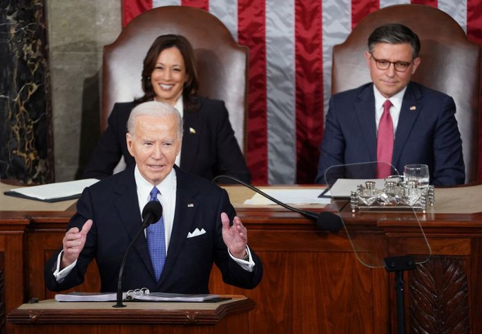 Tổng thống Biden đọc thông điệp liên bang tại Quốc hội. Ảnh: Reuters Tổng thống Biden đọc thông điệp liên bang tại Quốc hội. Ảnh: Reuters