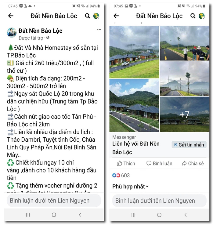Những mẩu quảng cáo hấp dẫn trên mạng xã hội về đất nền giá rẻ đã khiến nhiều người mắc bẫy Ảnh: CHỤP MÀN HÌNH Những mẩu quảng cáo hấp dẫn trên mạng xã hội về đất nền giá rẻ đã khiến nhiều người mắc bẫy Ảnh: CHỤP MÀN HÌNH