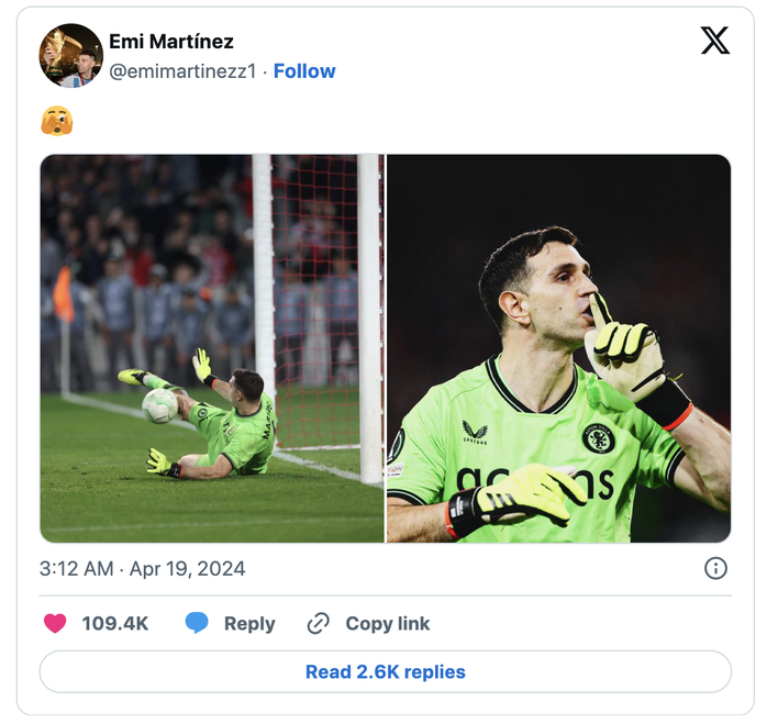 Hy hữu: Hai thẻ vàng không bị đuổi, Emiliano Martinez Hy hữu: Hai thẻ vàng không bị đuổi, Emiliano Martinez