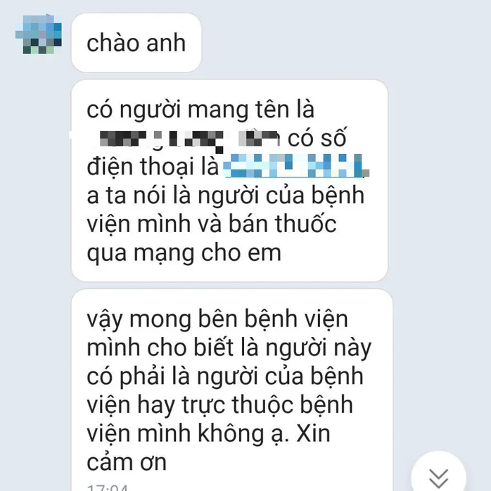 Mạo danh nhân viên bệnh viện để bán thuốc- Ảnh 2. Mạo danh nhân viên bệnh viện để bán thuốc- Ảnh 2.