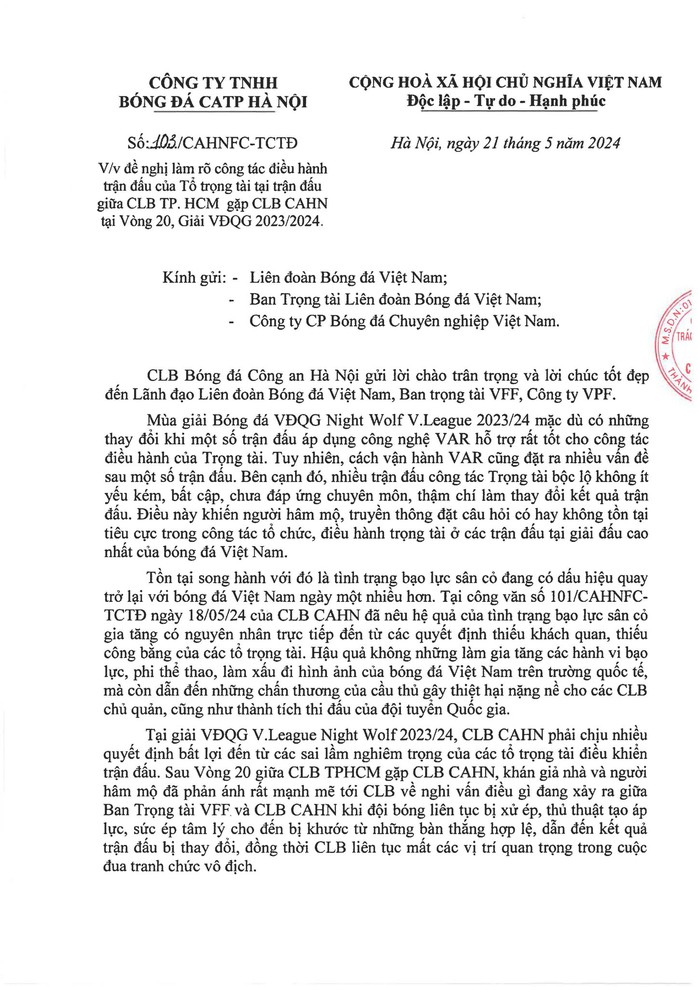 CLB Công An Hà Nội tính khiếu nại lên FIFA sau vụ "mất" bàn thắng ở V-League- Ảnh 2. CLB Công An Hà Nội tính khiếu nại lên FIFA sau vụ "mất" bàn thắng ở V-League- Ảnh 2.