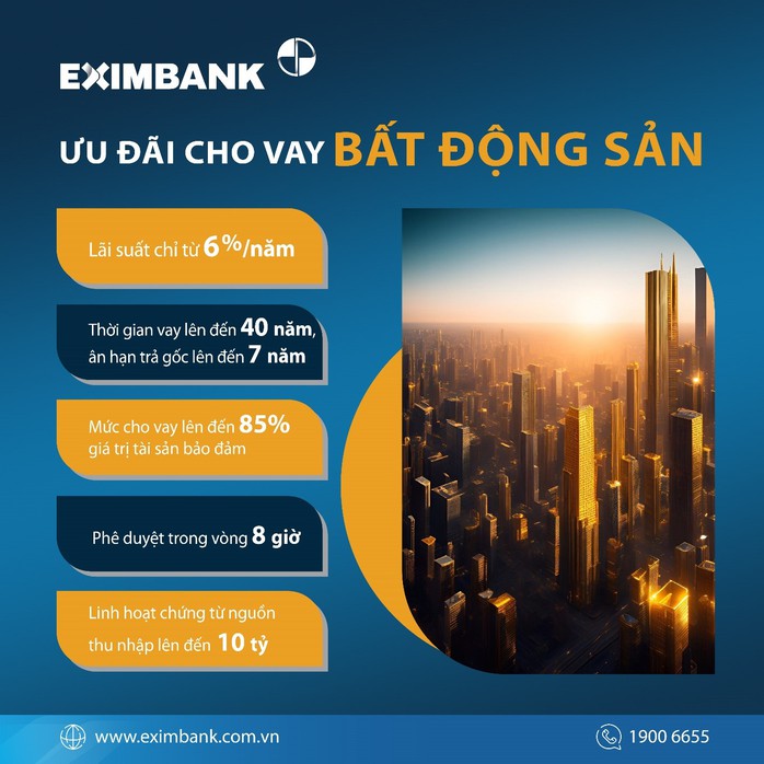 Eximbank mạnh tay ưu đãi cho vay bất động sản- Ảnh 1. Eximbank mạnh tay ưu đãi cho vay bất động sản- Ảnh 1.