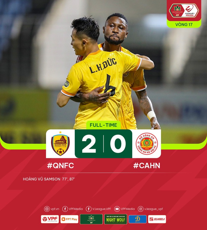 Vòng 17 V-League: Công an Hà Nội bất ngờ bại trận trước Quảng Nam- Ảnh 2. Vòng 17 V-League: Công an Hà Nội bất ngờ bại trận trước Quảng Nam- Ảnh 2.