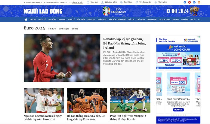 Chuyên mục Euro 2024 trên Báo Người Lao Động điện tử sẵn sàng phục vụ bạn đọc Ảnh: NLĐO Chuyên mục Euro 2024 trên Báo Người Lao Động điện tử sẵn sàng phục vụ bạn đọc Ảnh: NLĐO