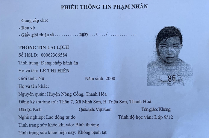 Nữ phạm nhân 24 tuổi trốn khỏi trại giam- Ảnh 1. Nữ phạm nhân 24 tuổi trốn khỏi trại giam- Ảnh 1.