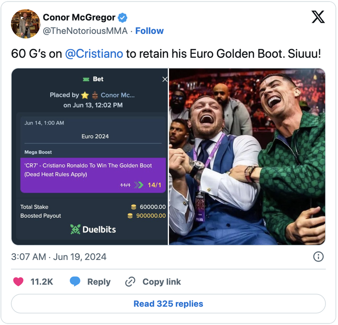 "Gã điên" Conor McGregor đặt "niềm tin lớn" cho Cristiano Ronaldo- Ảnh 1. "Gã điên" Conor McGregor đặt "niềm tin lớn" cho Cristiano Ronaldo- Ảnh 1.