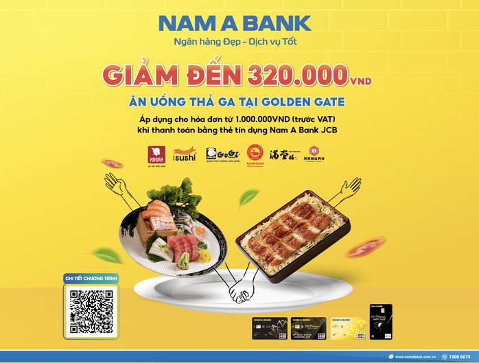 Nam A Bank JCB “tung” hàng loạt ưu đãi tại chuỗi nhà hàng Golden Gate- Ảnh 1. Nam A Bank JCB “tung” hàng loạt ưu đãi tại chuỗi nhà hàng Golden Gate- Ảnh 1.