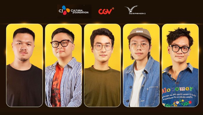 Tốp 5 đạo diễn xuất sắc nhất của “Dự án phim ngắn CJ” mùa 5 - 2024. Từ trái qua: Đạo diễn Nguyễn Phạm Thành Đạt, Thái An, Lê Ngọc Duy, Trương Tiến Hòa, Vũ Nguyễn Nam Khuê. (Ảnh do ban tổ chức cung cấp) Tốp 5 đạo diễn xuất sắc nhất của “Dự án phim ngắn CJ” mùa 5 - 2024. Từ trái qua: Đạo diễn Nguyễn Phạm Thành Đạt, Thái An, Lê Ngọc Duy, Trương Tiến Hòa, Vũ Nguyễn Nam Khuê. (Ảnh do ban tổ chức cung cấp)