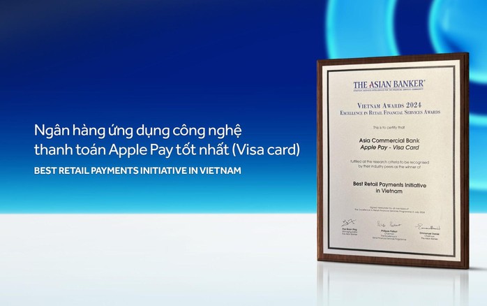 ACB nhận giải thưởng ngân hàng ứng dụng công nghệ thanh toán Apple Pay tốt nhất- Ảnh 1. ACB nhận giải thưởng ngân hàng ứng dụng công nghệ thanh toán Apple Pay tốt nhất- Ảnh 1.