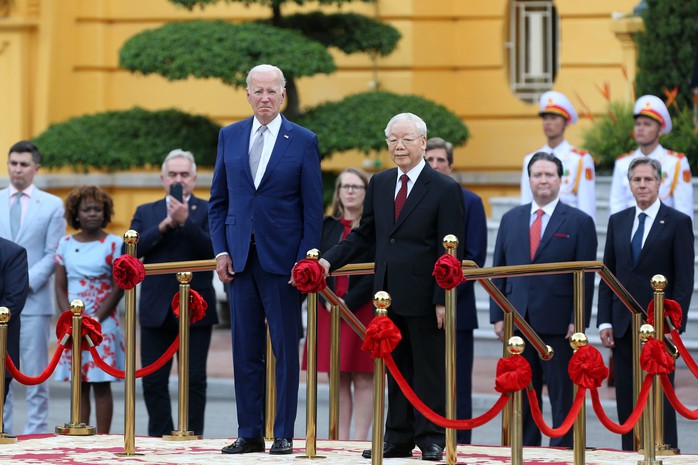 Tổng Bí thư Nguyễn Phú Trọng và Tổng thống Mỹ Joe Biden trong chuyến thăm Việt Nam vào tháng 9-2023 Ảnh: HOÀNG TRIỀU Tổng Bí thư Nguyễn Phú Trọng và Tổng thống Mỹ Joe Biden trong chuyến thăm Việt Nam vào tháng 9-2023 Ảnh: HOÀNG TRIỀU