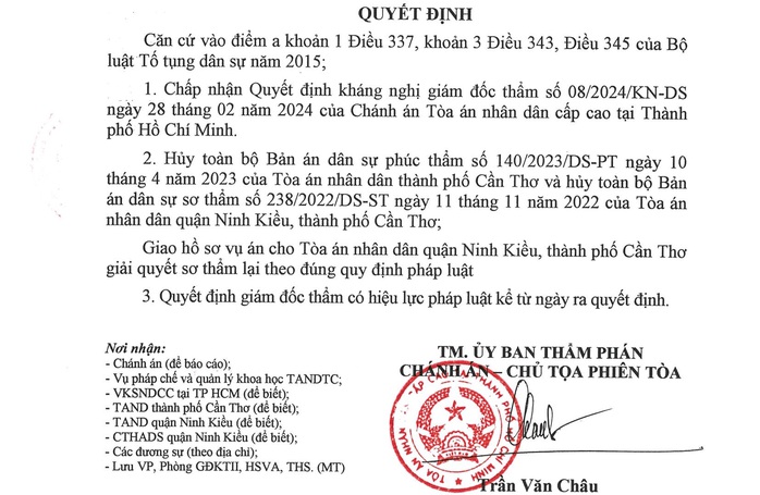 Hủy bản án trải qua 2 cấp xét xử ở Cần Thơ- Ảnh 1. Hủy bản án trải qua 2 cấp xét xử ở Cần Thơ- Ảnh 1.