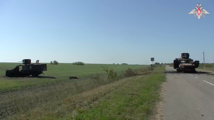 Hình ảnh các xe quân sự Ukraine bị phá hủy ở vùng Kursk - Nga do phía Nga công bố hôm 20-8. Ảnh: REUTERS Hình ảnh các xe quân sự Ukraine bị phá hủy ở vùng Kursk - Nga do phía Nga công bố hôm 20-8. Ảnh: REUTERS