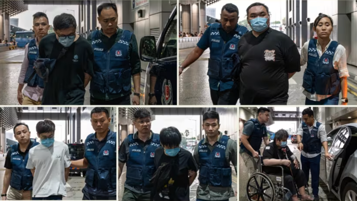 5 người Malaysia thuộc một tổ chức lừa đảo xuyên quốc gia nhắm vào người Singapore bị buộc tội tại tòa án Singapore hồi tháng 1-2024 Ảnh: Lực lượng Cảnh sát Singapore (SPF) 5 người Malaysia thuộc một tổ chức lừa đảo xuyên quốc gia nhắm vào người Singapore bị buộc tội tại tòa án Singapore hồi tháng 1-2024 Ảnh: Lực lượng Cảnh sát Singapore (SPF)