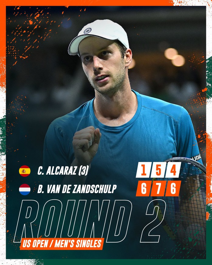 Alcaraz thua sốc ở vòng 2 Giải Mỹ mở rộng, dứt mạch bất bại tại Grand Slam- Ảnh 2. Alcaraz thua sốc ở vòng 2 Giải Mỹ mở rộng, dứt mạch bất bại tại Grand Slam- Ảnh 2.