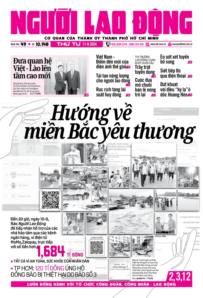 Báo in ngày 11-9: Hướng về miền Bắc yêu thương- Ảnh 1. Báo in ngày 11-9: Hướng về miền Bắc yêu thương- Ảnh 1.