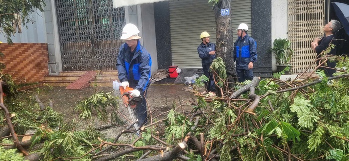 Dầm mình trong mưa hỗ trợ Hải Phòng dọn dẹp cây xanh gãy đổ la liệt sau bão số 3- Ảnh 5. Dầm mình trong mưa hỗ trợ Hải Phòng dọn dẹp cây xanh gãy đổ la liệt sau bão số 3- Ảnh 5.