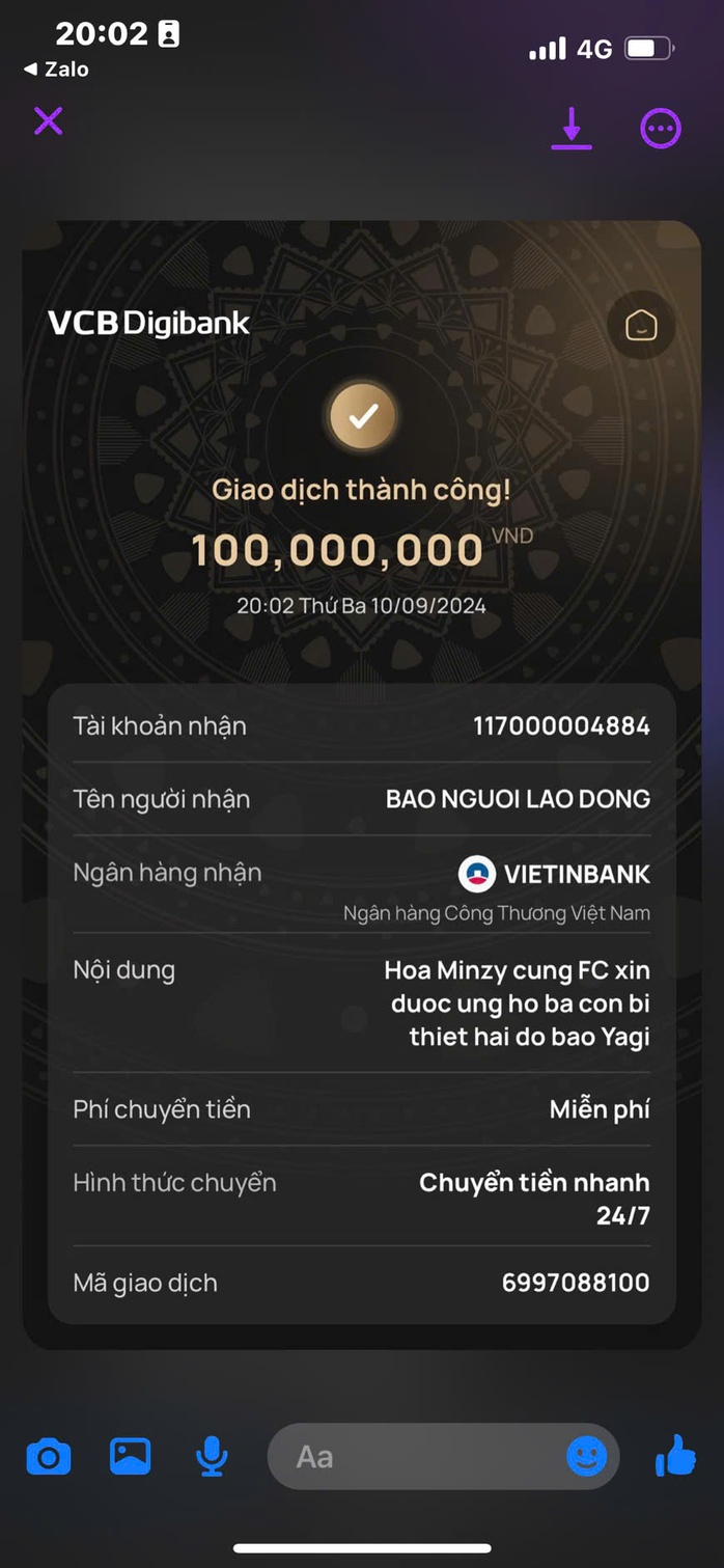 Ca sĩ Hòa Minzy góp sức cùng Báo Người Lao Động hỗ trợ người dân vùng bão lũ
- Ảnh 3. Ca sĩ Hòa Minzy góp sức cùng Báo Người Lao Động hỗ trợ người dân vùng bão lũ
- Ảnh 3.