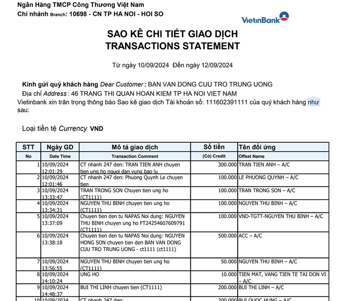 Công khai thêm 2.009 trang sao kê ủng hộ đồng bào thiệt hại do bão lũ- Ảnh 1. Công khai thêm 2.009 trang sao kê ủng hộ đồng bào thiệt hại do bão lũ- Ảnh 1.
