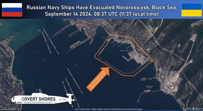 Hình ảnh vệ tinh của căn cứ hải quân ở Novorossiysk vào ngày 14-9. Ảnh: Covert Shores Hình ảnh vệ tinh của căn cứ hải quân ở Novorossiysk vào ngày 14-9. Ảnh: Covert Shores