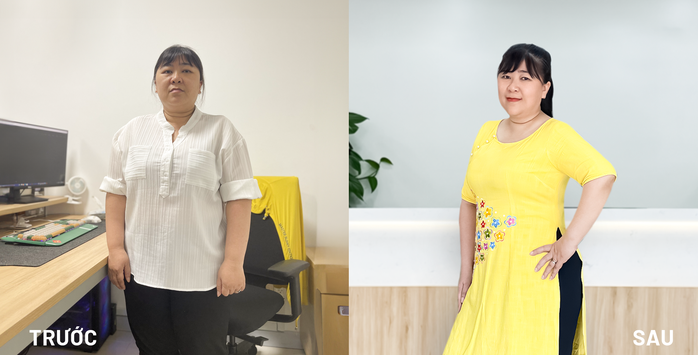 Chị Lương Thị Loan Thanh, 45 tuổi, sau 2,5 tháng điều trị tại Trung tâm Kiểm soát cân nặng và Điều trị béo phì, đã giảm hàng loạt chỉ số: 9,9 kg cân nặng, 28 cm vòng bụng, 5 cm vòng đùi, 5 cm vòng bắp tay, 12,2 cm² mỡ nội tạng, 4 kg/cm² chỉ số BMI. Đặc biệt, chị hết rối loạn đường huyết, hết đau khớp gối, hết trào ngược dạ dày, gan nhiễm mỡ chỉ còn độ 1. Chị thay toàn bộ quần áo từ size XXL về size L Chị Lương Thị Loan Thanh, 45 tuổi, sau 2,5 tháng điều trị tại Trung tâm Kiểm soát cân nặng và Điều trị béo phì, đã giảm hàng loạt chỉ số: 9,9 kg cân nặng, 28 cm vòng bụng, 5 cm vòng đùi, 5 cm vòng bắp tay, 12,2 cm² mỡ nội tạng, 4 kg/cm² chỉ số BMI. Đặc biệt, chị hết rối loạn đường huyết, hết đau khớp gối, hết trào ngược dạ dày, gan nhiễm mỡ chỉ còn độ 1. Chị thay toàn bộ quần áo từ size XXL về size L