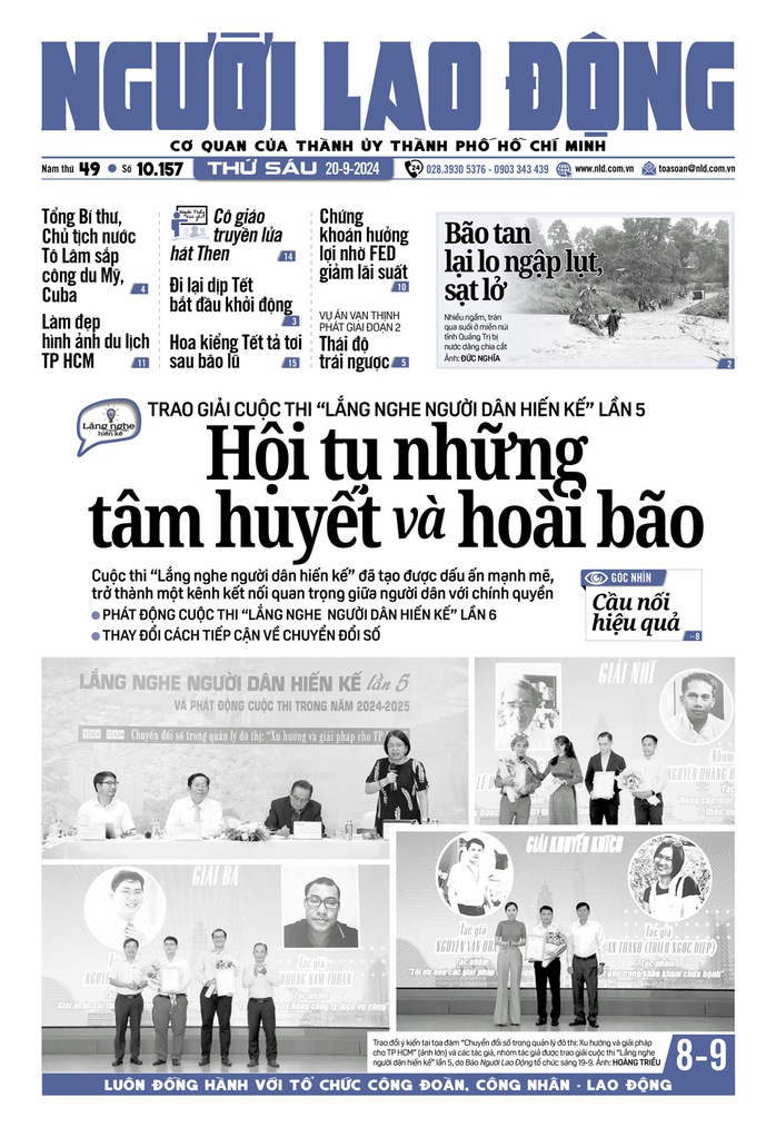 Bìa in Báo Người Lao Động ra ngày 20-9-2024 Bìa in Báo Người Lao Động ra ngày 20-9-2024