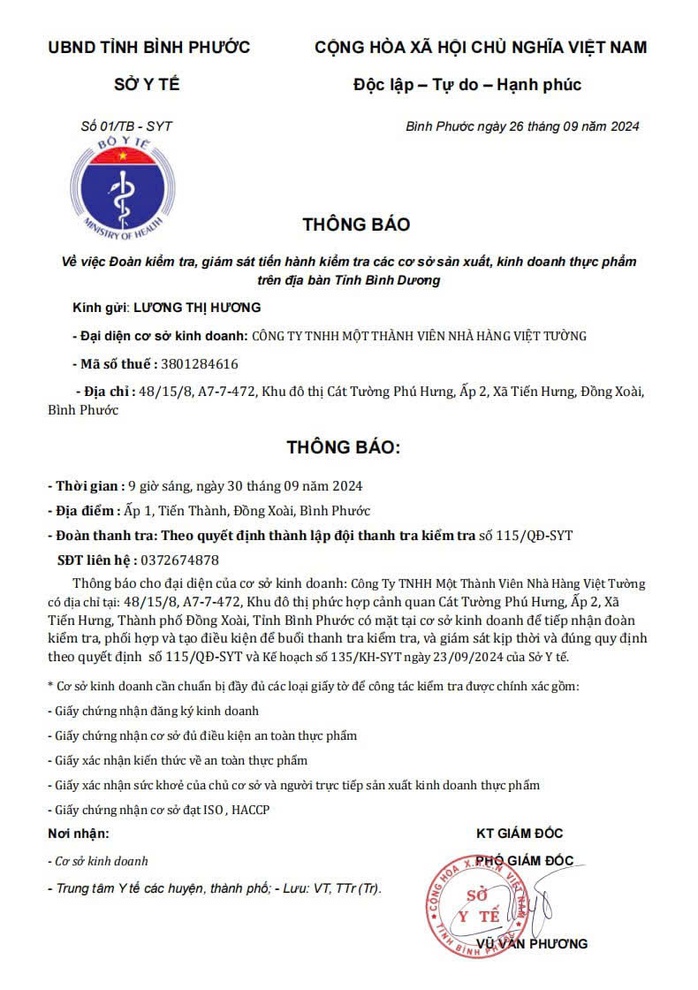 Mạo danh Sở Y tế thành lập đoàn kiểm tra các nhà hàng ở Bình Phước- Ảnh 1. Mạo danh Sở Y tế thành lập đoàn kiểm tra các nhà hàng ở Bình Phước- Ảnh 1.