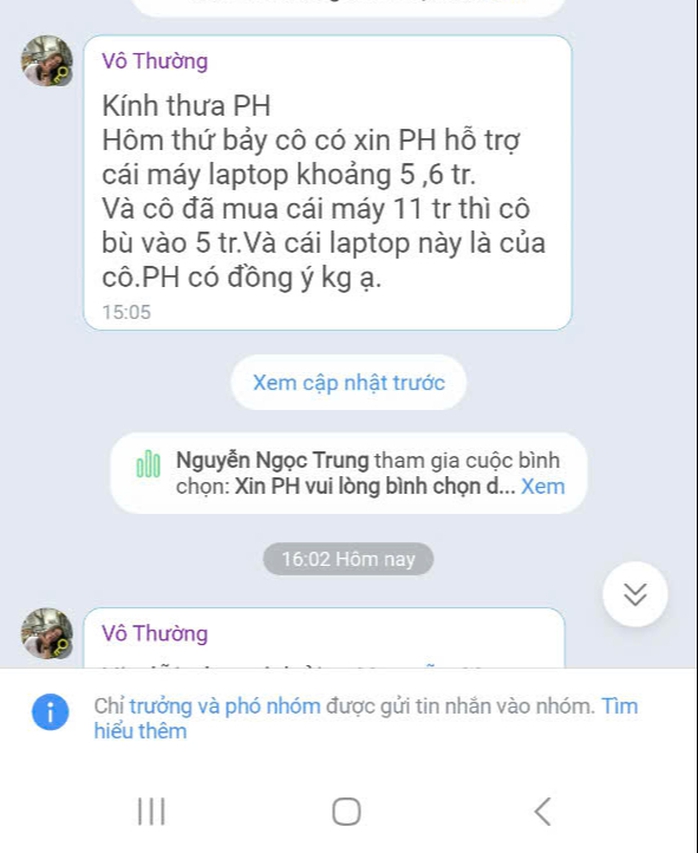 Cô giáo "xin phụ huynh mua laptop bất thành, không soạn đề cương ôn tập" bị tạm ngưng đứng lớp- Ảnh 1. Cô giáo "xin phụ huynh mua laptop bất thành, không soạn đề cương ôn tập" bị tạm ngưng đứng lớp- Ảnh 1.