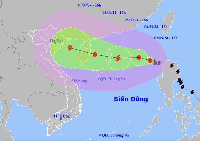 Đường đi của bão số 3Ảnh: nchmf.gov.vn Đường đi của bão số 3Ảnh: nchmf.gov.vn
