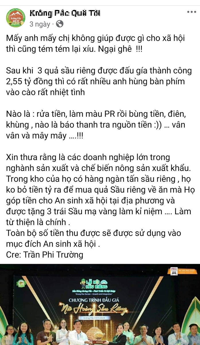 Doanh nghiệp lên tiếng về lùm xùm đấu giá 3 trái sầu riêng gần 3 tỉ đồng- Ảnh 2. Doanh nghiệp lên tiếng về lùm xùm đấu giá 3 trái sầu riêng gần 3 tỉ đồng- Ảnh 2.