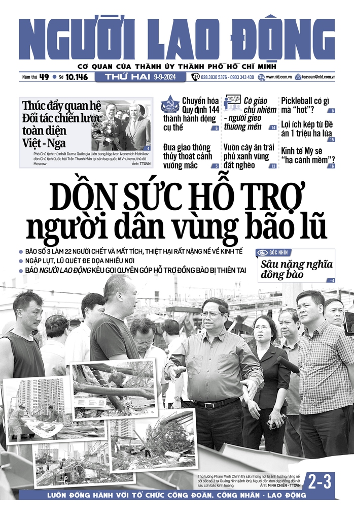 Báo in ngày 9-9: Dồn sức hỗ trợ người dân vùng bão lũ- Ảnh 1. Báo in ngày 9-9: Dồn sức hỗ trợ người dân vùng bão lũ- Ảnh 1.