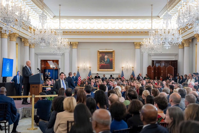 Tổng thống Biden phát biểu tại trụ sở Bộ Ngoại giao Mỹ ngày 13-1. Ảnh: Joe Biden/FB Tổng thống Biden phát biểu tại trụ sở Bộ Ngoại giao Mỹ ngày 13-1. Ảnh: Joe Biden/FB