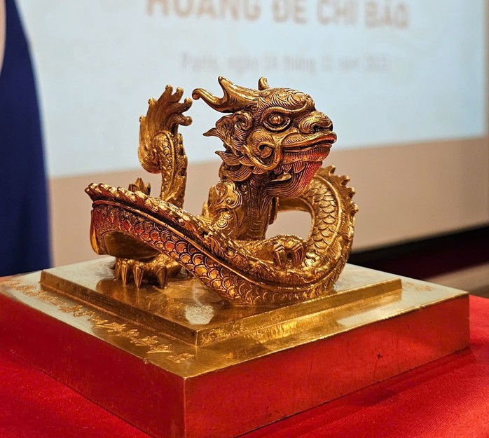 Ấn vàng Hoàng đế chi bảo sau khi hồi hương đã được công nhận là Bảo vật quốc gia. Ảnh: CỤC DI SẢN VĂN HÓA Ấn vàng Hoàng đế chi bảo sau khi hồi hương đã được công nhận là Bảo vật quốc gia. Ảnh: CỤC DI SẢN VĂN HÓA