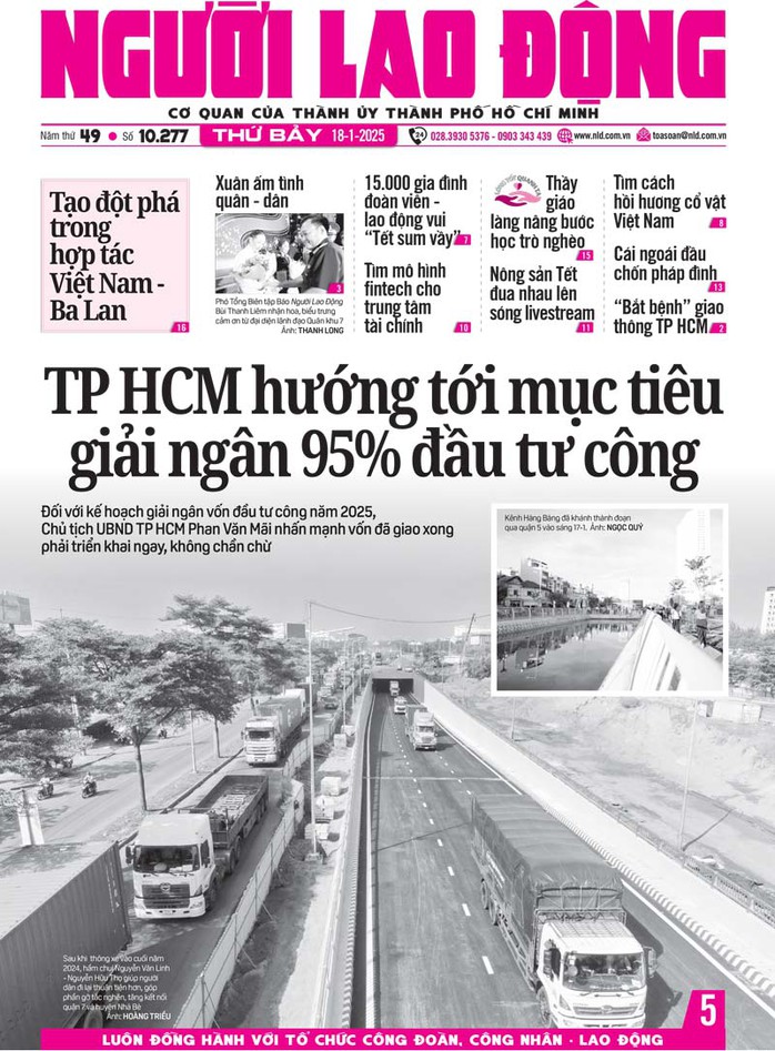 Báo in Người Lao Động 18-1: TP HCM hướng mục tiêu giải ngân 95% đầu tư công- Ảnh 1. Báo in Người Lao Động 18-1: TP HCM hướng mục tiêu giải ngân 95% đầu tư công- Ảnh 1.