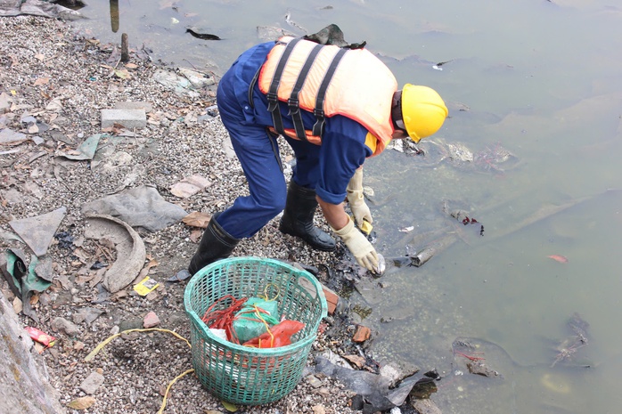 Gom cá chép vào thùng nhựa 180 lít thả xuống sông Hồng để tiễn ông Công, ông Táo về trời- Ảnh 8. Gom cá chép vào thùng nhựa 180 lít thả xuống sông Hồng để tiễn ông Công, ông Táo về trời- Ảnh 8.
