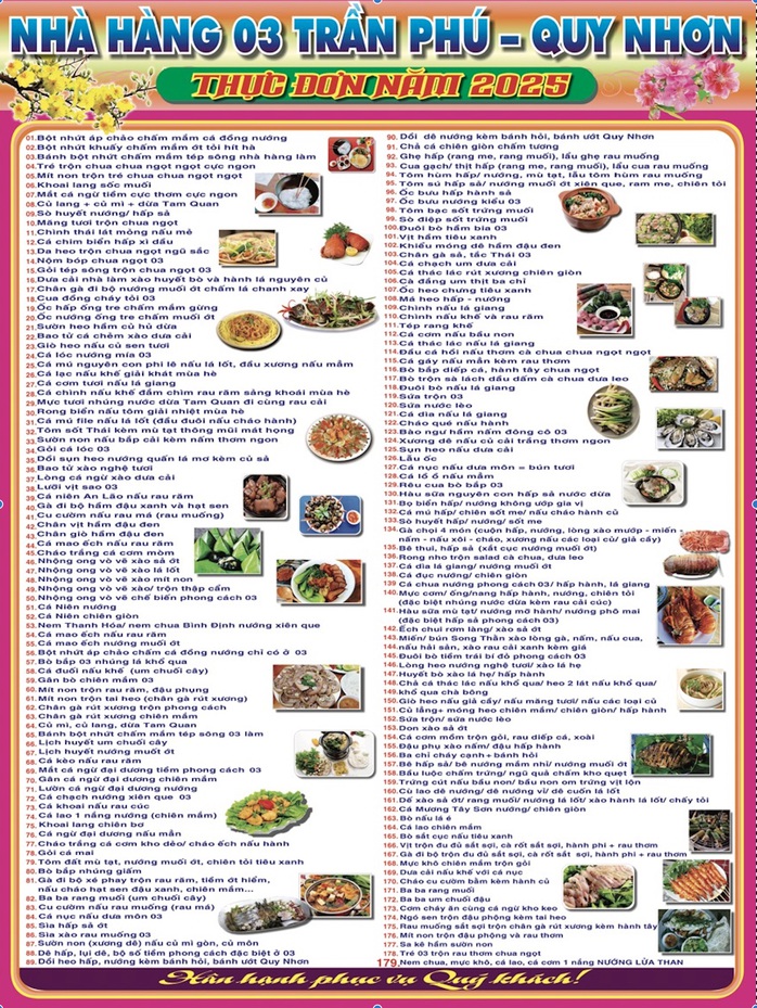 Nhà hàng có thực đơn “khổng lồ” ở Bình Định tiếp tục tăng hơn trăm món- Ảnh 1. Nhà hàng có thực đơn “khổng lồ” ở Bình Định tiếp tục tăng hơn trăm món- Ảnh 1.