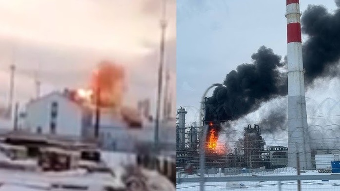 Đoạn video xuất hiện trên mạng ghi lại máy bay không người lái Ukraine nhằm vào cảng biển thương mại Ust-Luga của Nga ở vùng Leningrad. Ảnh: YouTube Đoạn video xuất hiện trên mạng ghi lại máy bay không người lái Ukraine nhằm vào cảng biển thương mại Ust-Luga của Nga ở vùng Leningrad. Ảnh: YouTube