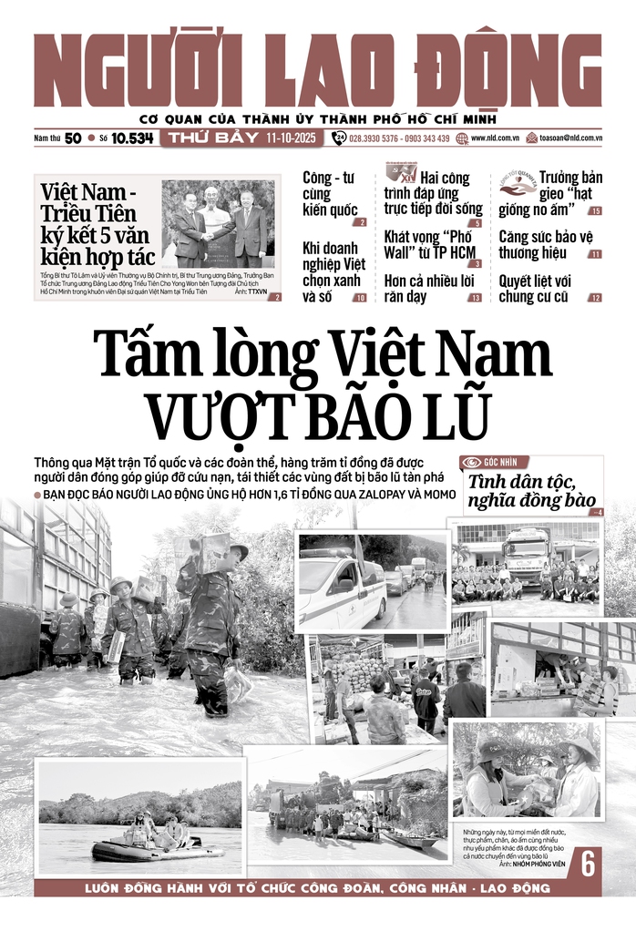 Báo in ngày 11- 10: Tấm lòng Việt Nam vượt bão lũ - Ảnh 1.