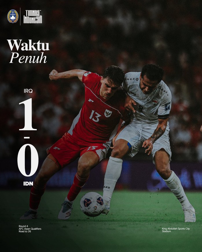 Indonesia dừng bước tại vòng loại World Cup 2026 sau thất bại trước Iraq - Ảnh 1.