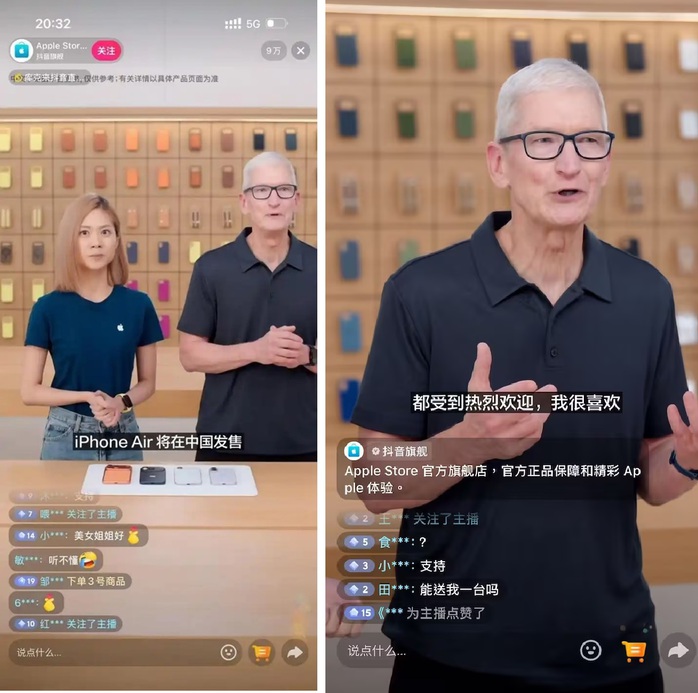 CEO Tim Cook bất ngờ tham gia livestream bán iPhone Air ở Trung Quốc - Ảnh 1. CEO Tim Cook bất ngờ tham gia livestream bán iPhone Air ở Trung Quốc - Ảnh 1.