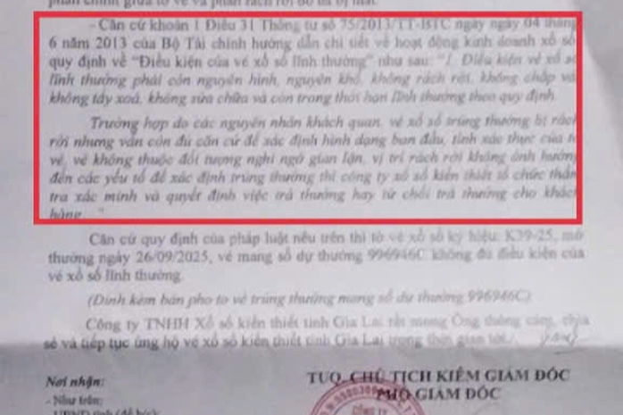Vé số trúng 2 tỉ bị rách: Công ty XSKT Gia Lai trả lời chính thức - Ảnh 1.